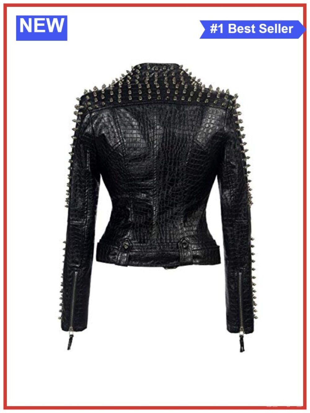 Studded Faux Leather Moto Jacket Rivets Punk Rock Cropped Biker Coat - Picture 3 of 3